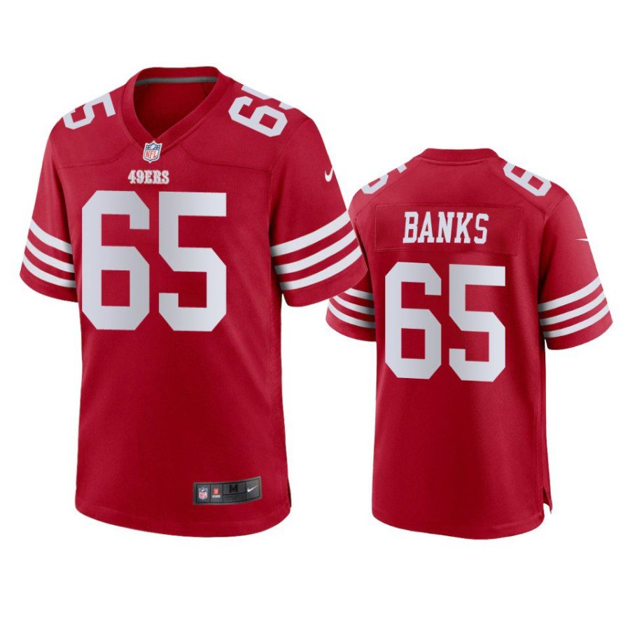 49ers aaron banks 2022 23 game scarlet jersey