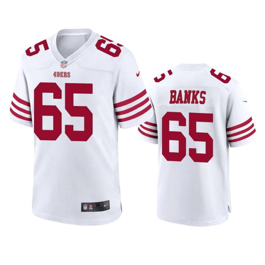 49ers aaron banks 2022 23 game white jersey