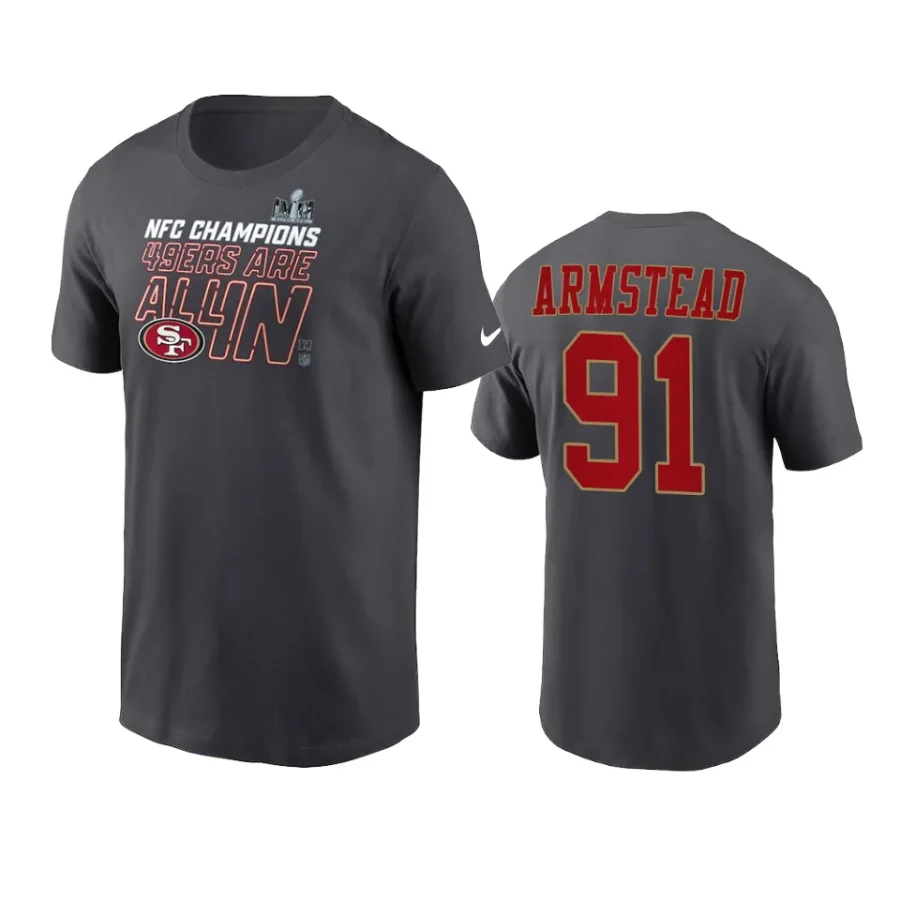 49ers arik armstead anthracite 2023 nfc champions locker room t shirt