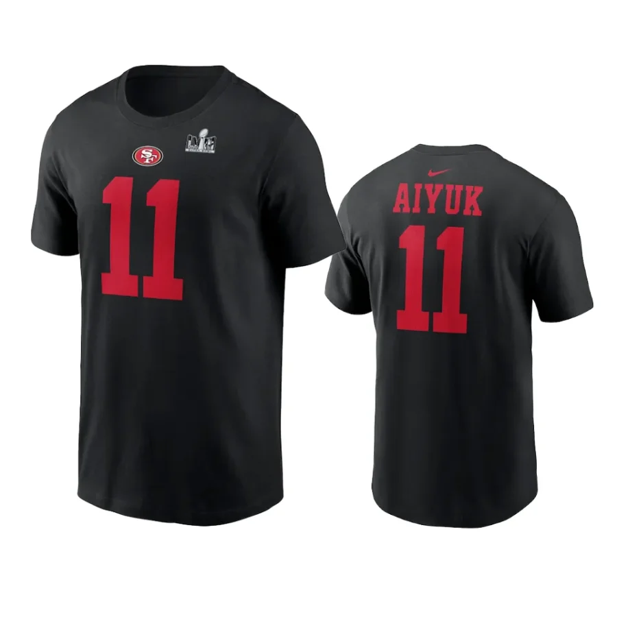 49ers brandon aiyuk black super bowl lviii name number t shirt