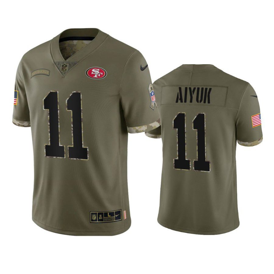 49ers brandon aiyuk olive limited 2022 salute to service jersey