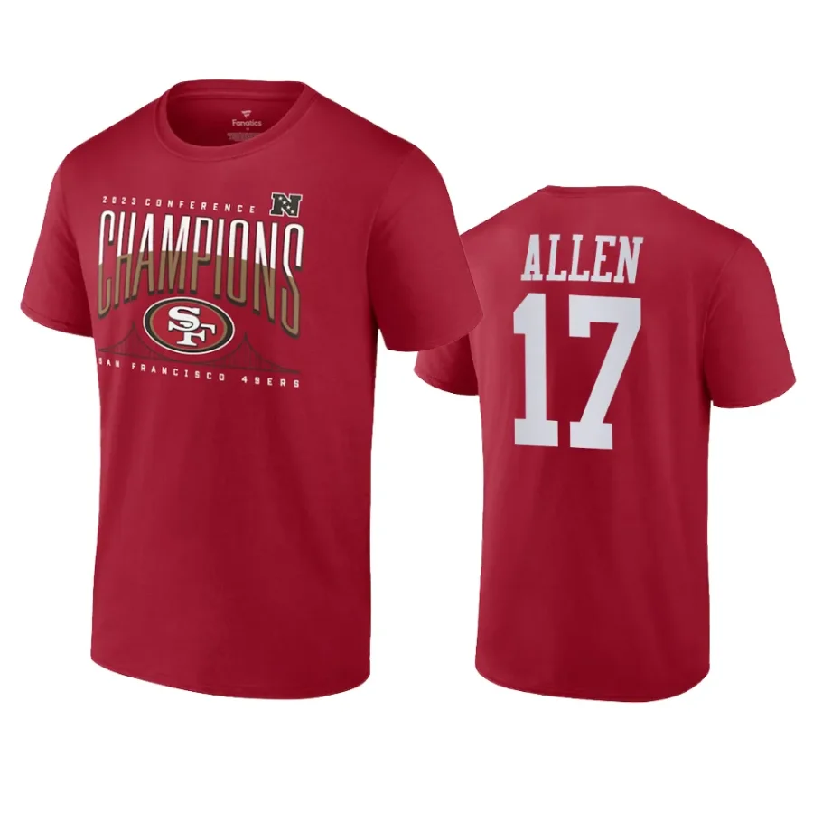 49ers brandon allen scarlet 2023 nfc champions hometown t shirt