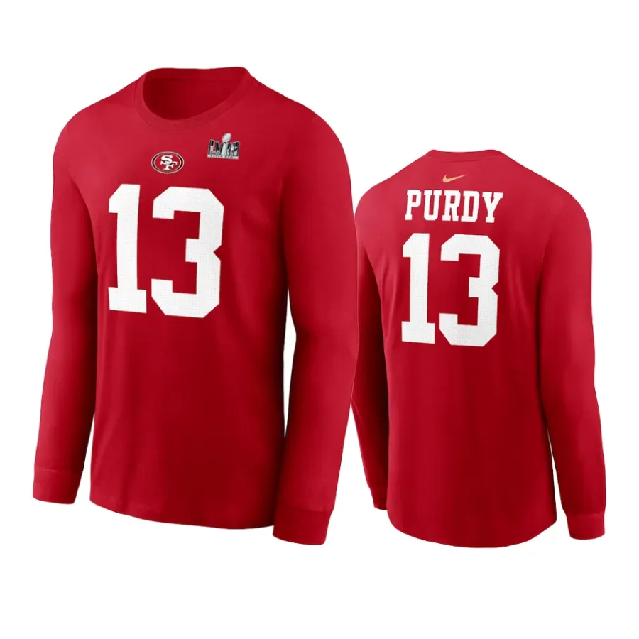 49ers brock purdy scarlet super bowl lviii long sleeve t shirt