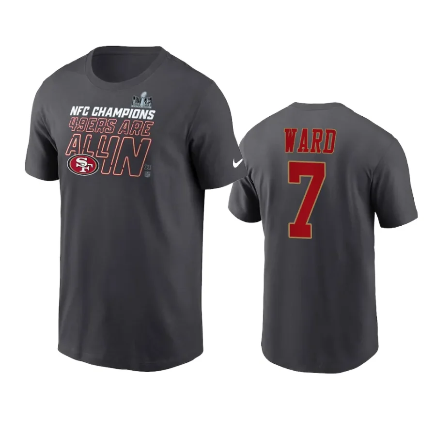 49ers charvarius ward anthracite 2023 nfc champions locker room t shirt