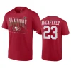 49ers christian mccaffrey scarlet 2023 nfc champions hometown t shirt