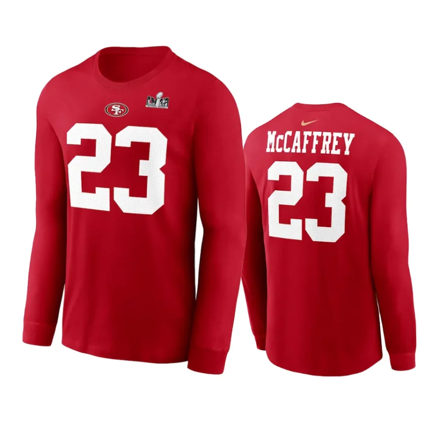 49ers christian mccaffrey scarlet super bowl lviii long sleeve t shirt