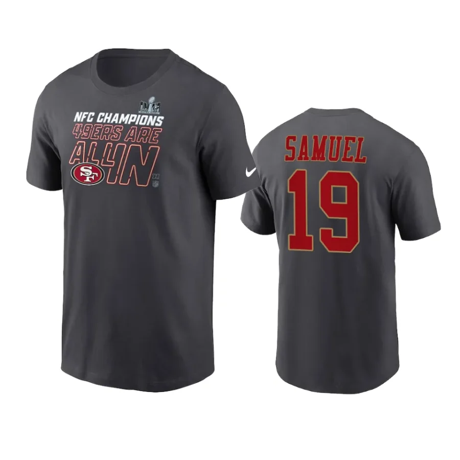 49ers deebo samuel anthracite 2023 nfc champions locker room t shirt