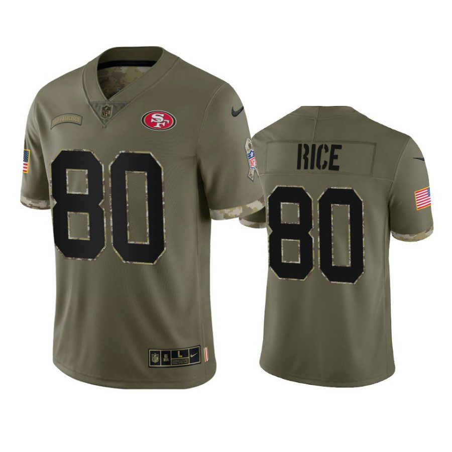 49ers jerry rice olive limited 2022 salute to service jersey