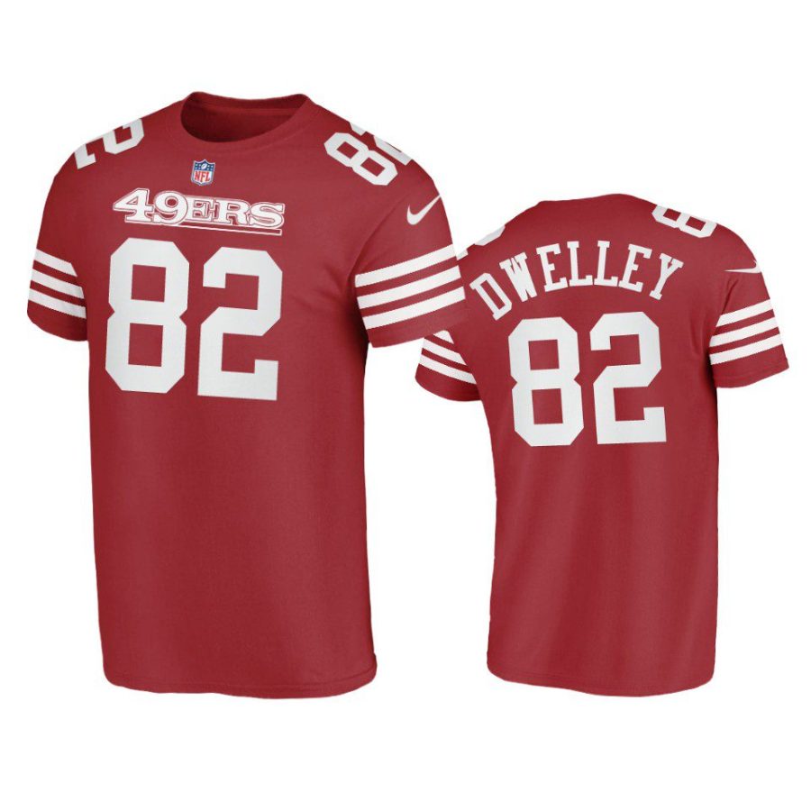 49ers ross dwelley scarlet name number t shirt