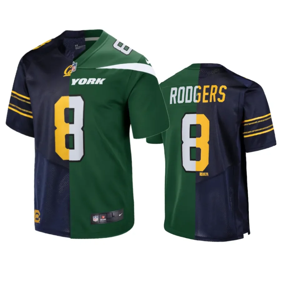 aaron rodgers jets green navy split game jersey