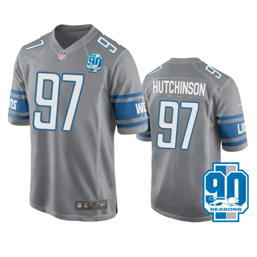 aidan hutchinson lions silver 90th season game jersey