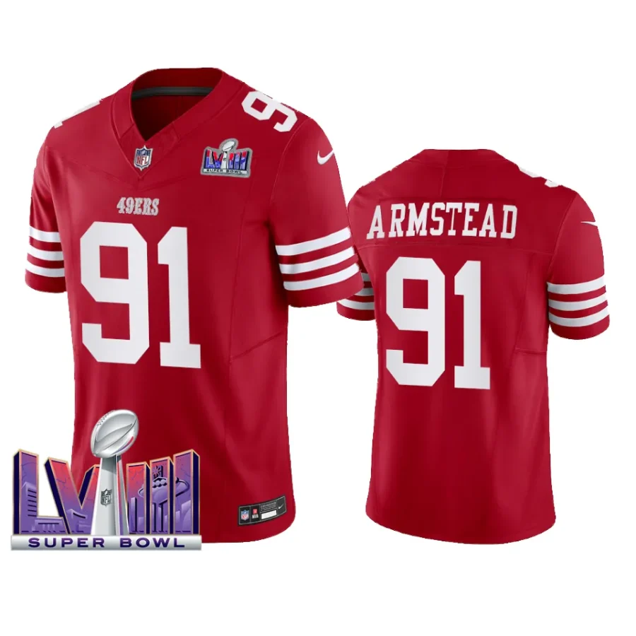 arik armstead 49ers scarlet super bowl lviii vapor fuse jersey