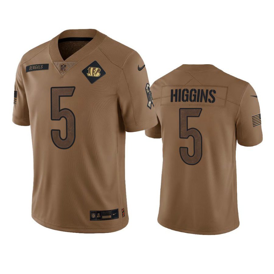 bengals tee higgins limited 2023 salute to service brown jersey