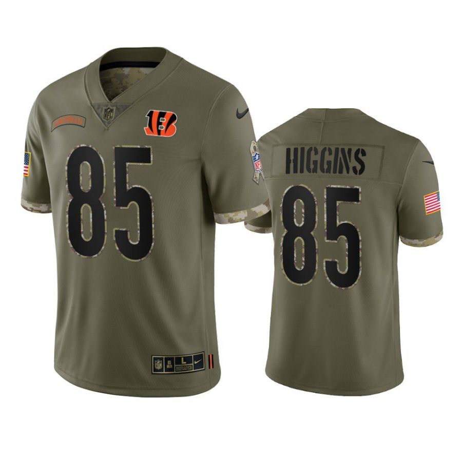 bengals tee higgins olive limited 2022 salute to service jersey