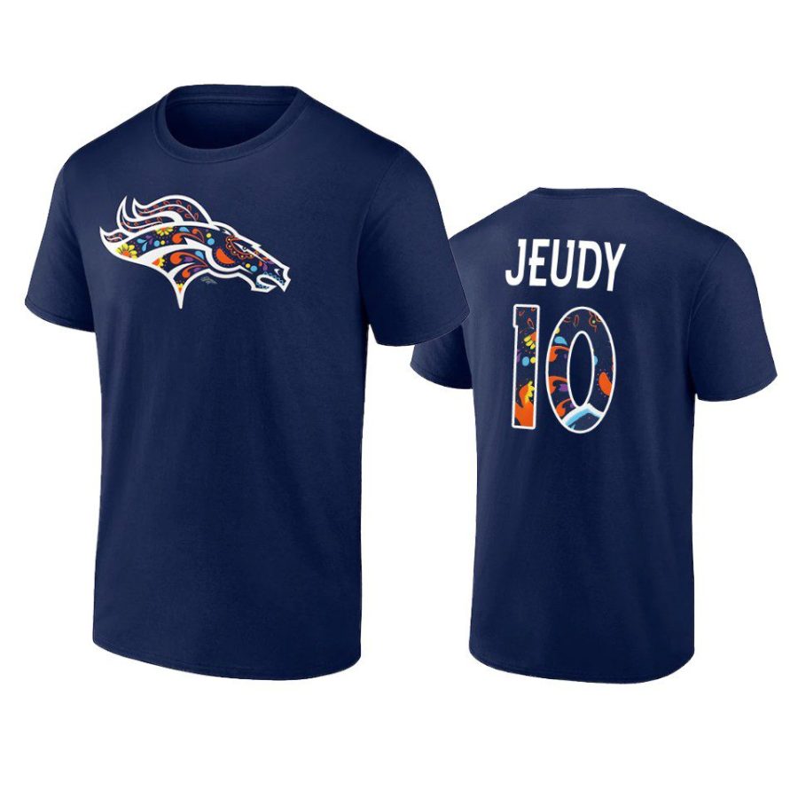 broncos jerry jeudy navy nfl por la cultura t shirt