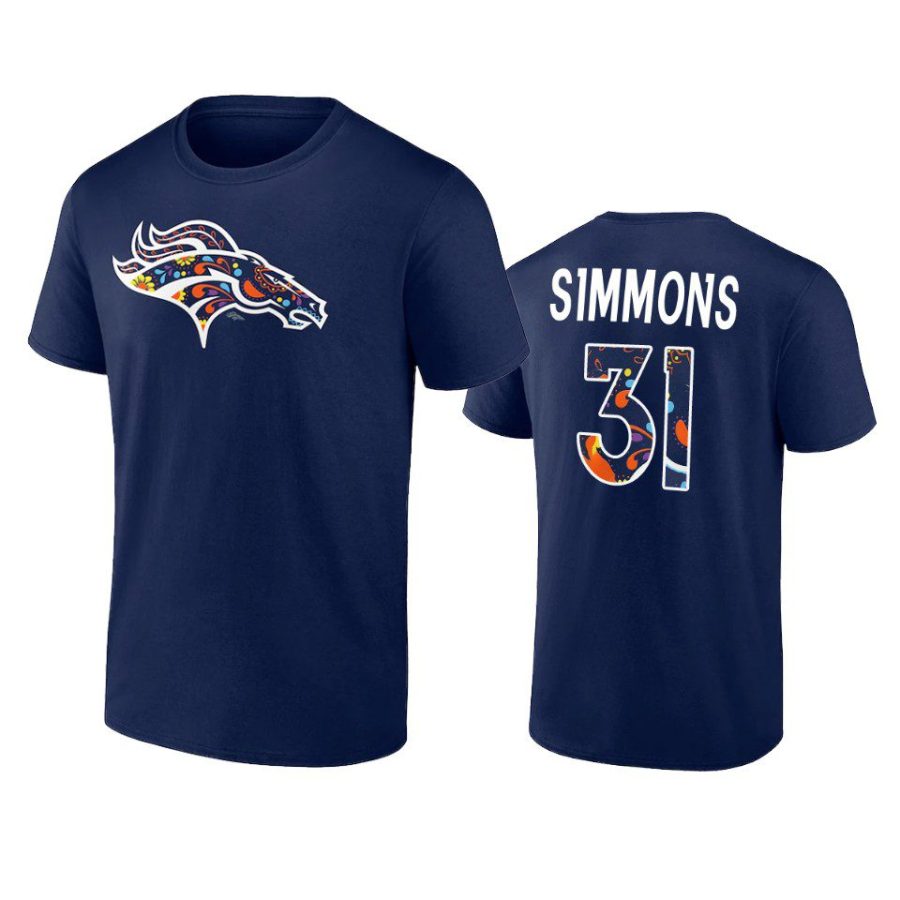 broncos justin simmons navy nfl por la cultura t shirt