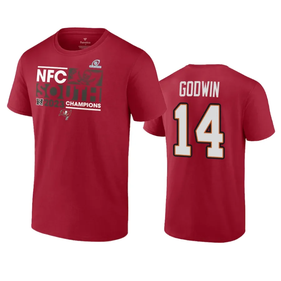 buccaneers chris godwin red 2023 nfc south division champions conquer t shirt