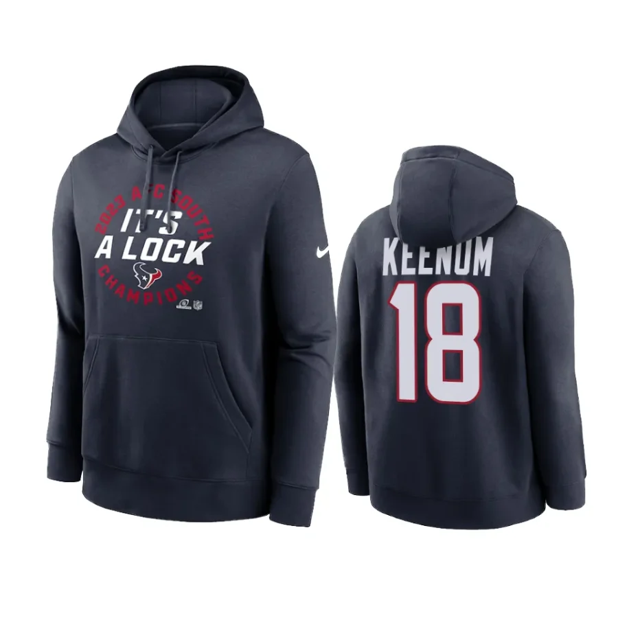 case keenum texans navy 2023 afc south division champions locker room hoodie