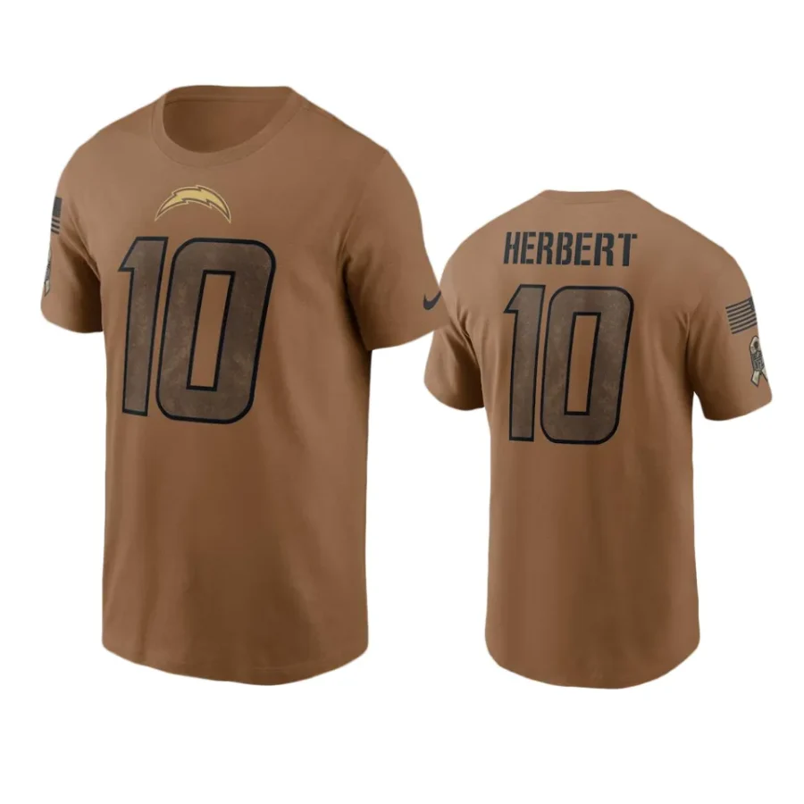 chargers justin herbert brown 2023 salute to service t shirt