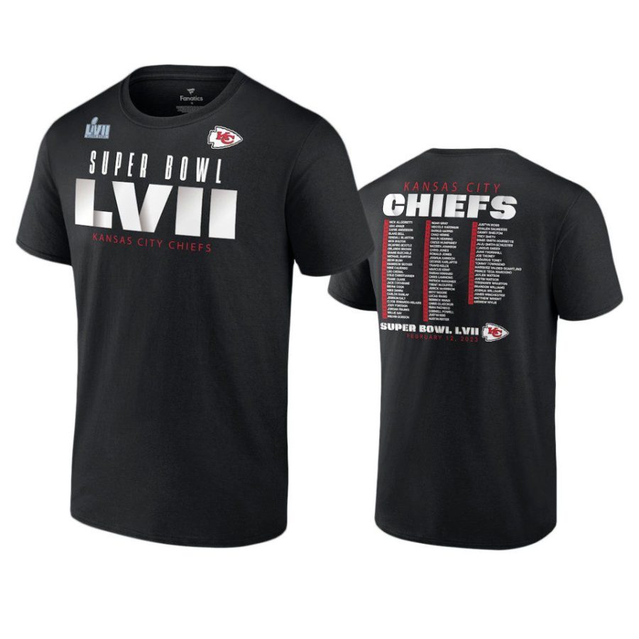 chiefs black super bowl lvii varsity roster t shirt