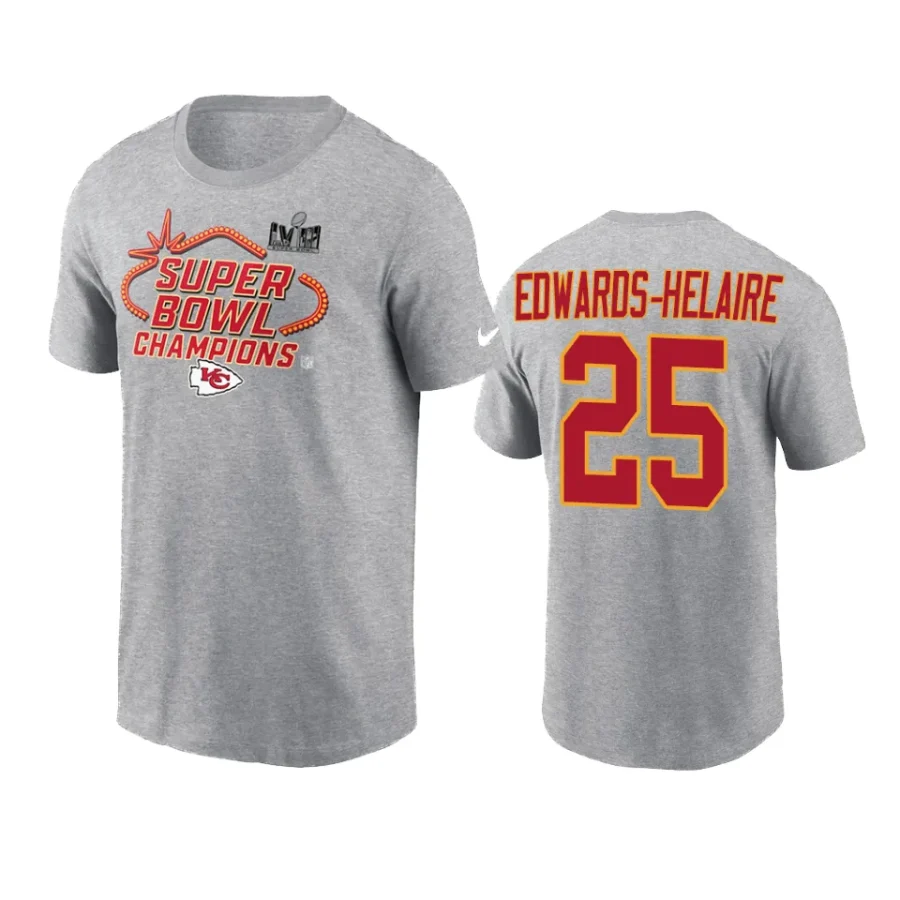 chiefs clyde edwards helaire heather gray super bowl lviii champions locker room t shirt