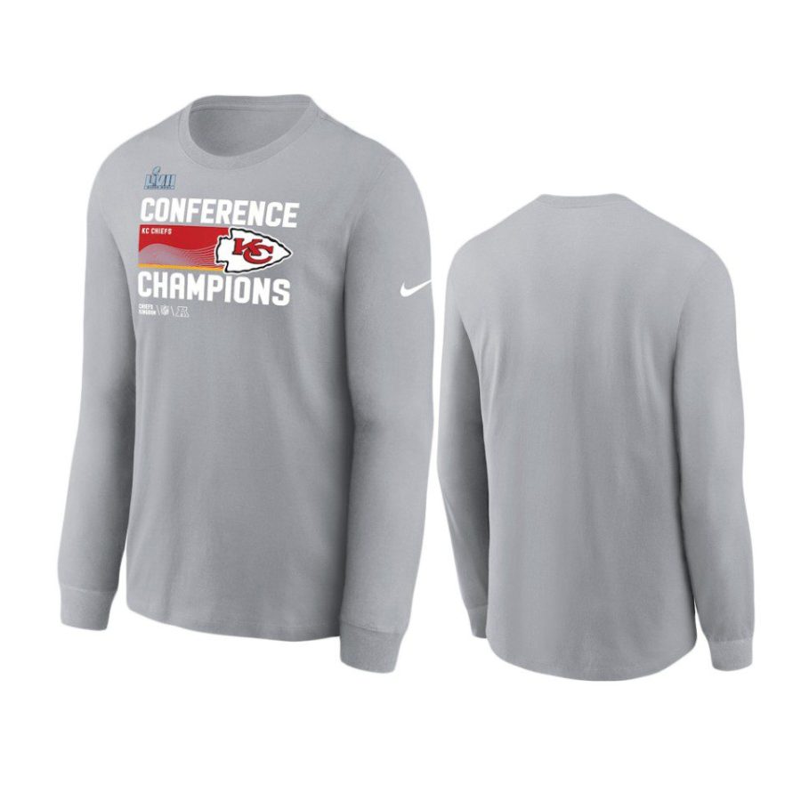 chiefs gray 2022 afc champions locker room long sleeve t shirt