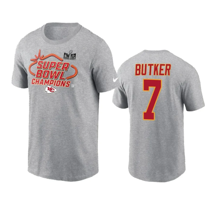 chiefs harrison butker heather gray super bowl lviii champions locker room t shirt