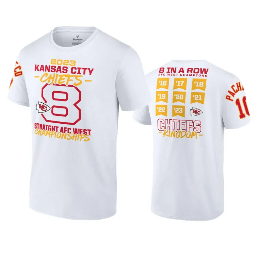 chiefs isiah pacheco white 8 time afc west division champs t shirt