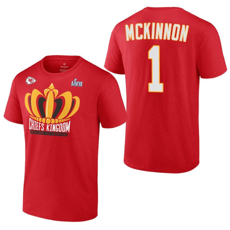 chiefs jerick mckinnon red super bowl lvii champions last standing t shirt