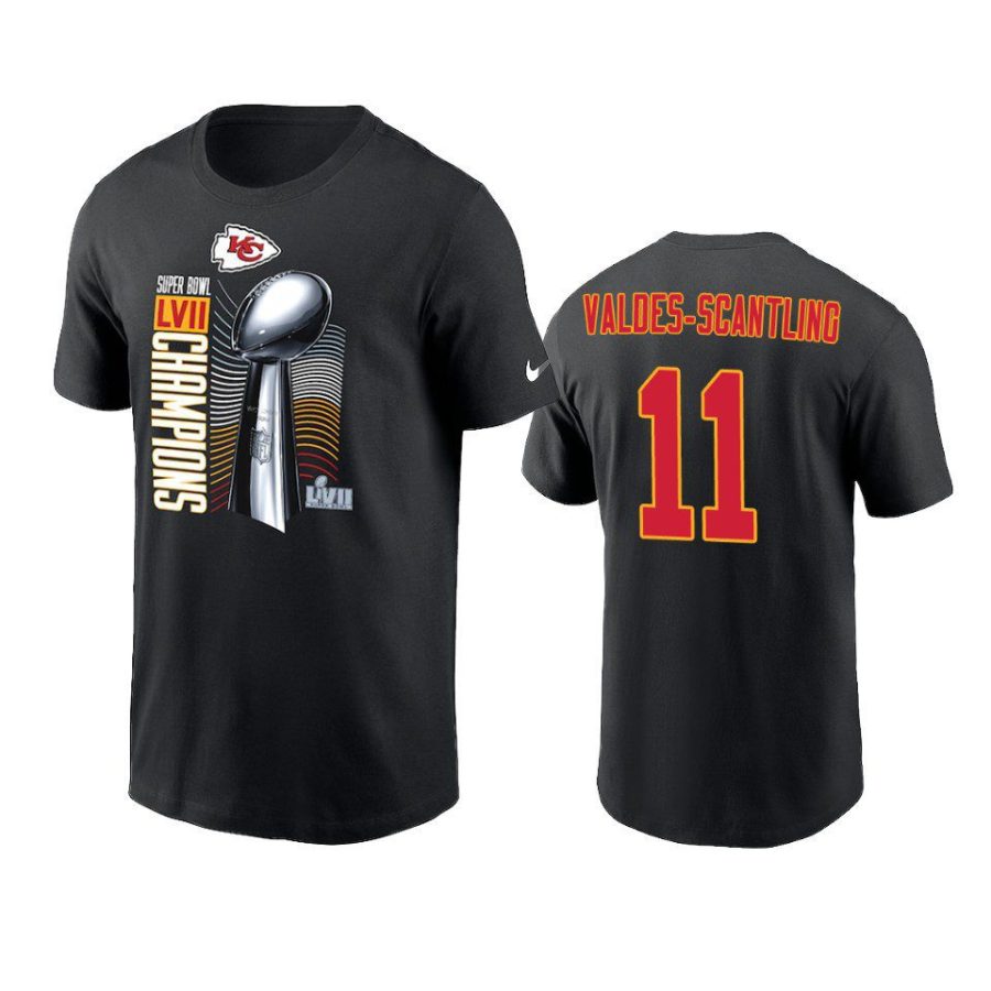 chiefs marquez valdes scantling black super bowl lvii champions trophy t shirt