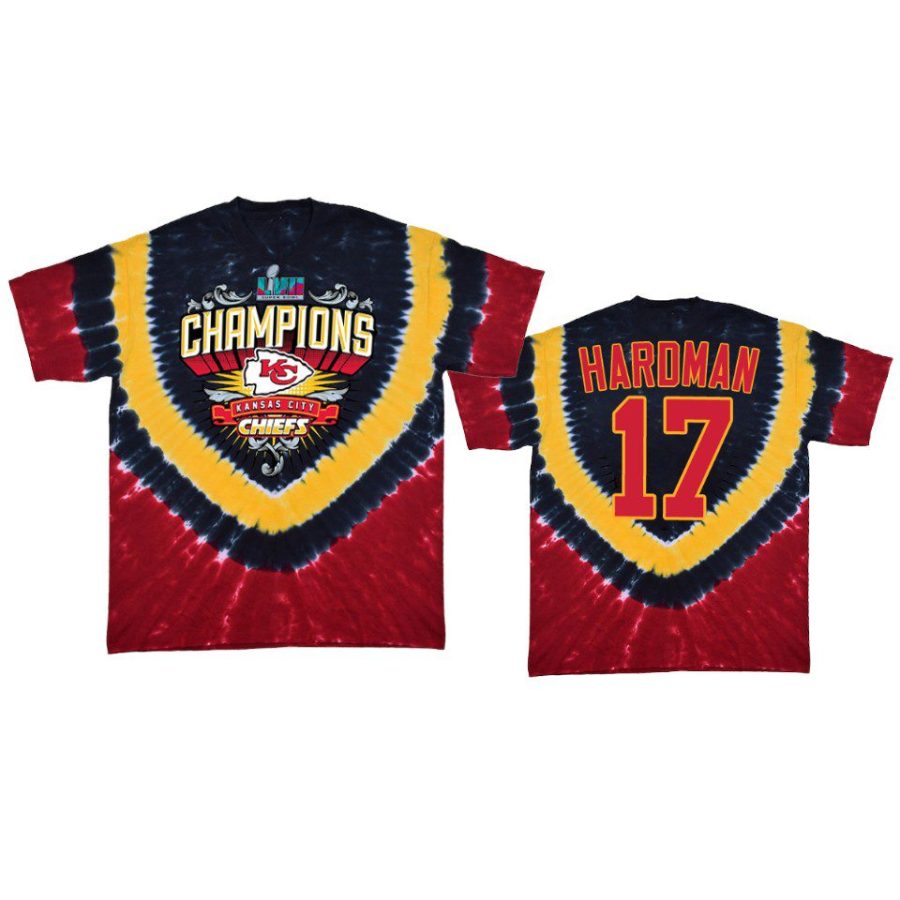 chiefs mecole hardman red super bowl lvii champions tie dye t shirt