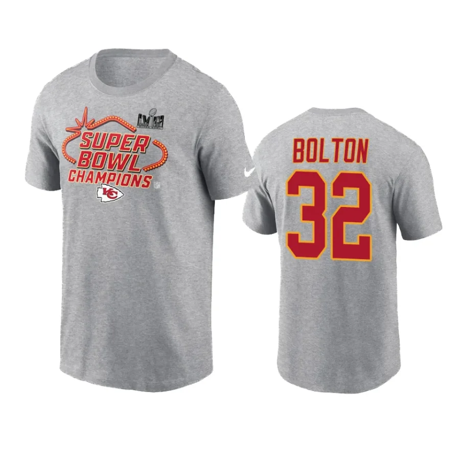 chiefs nick bolton heather gray super bowl lviii champions locker room t shirt