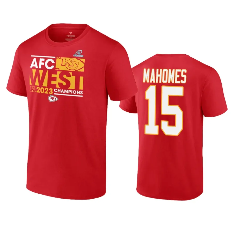 chiefs patrick mahomes ii red 2023 afc west division champions locker room t shirt