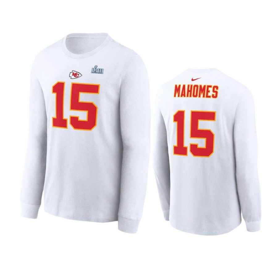 chiefs patrick mahomes white super bowl lvii long sleeve t shirt