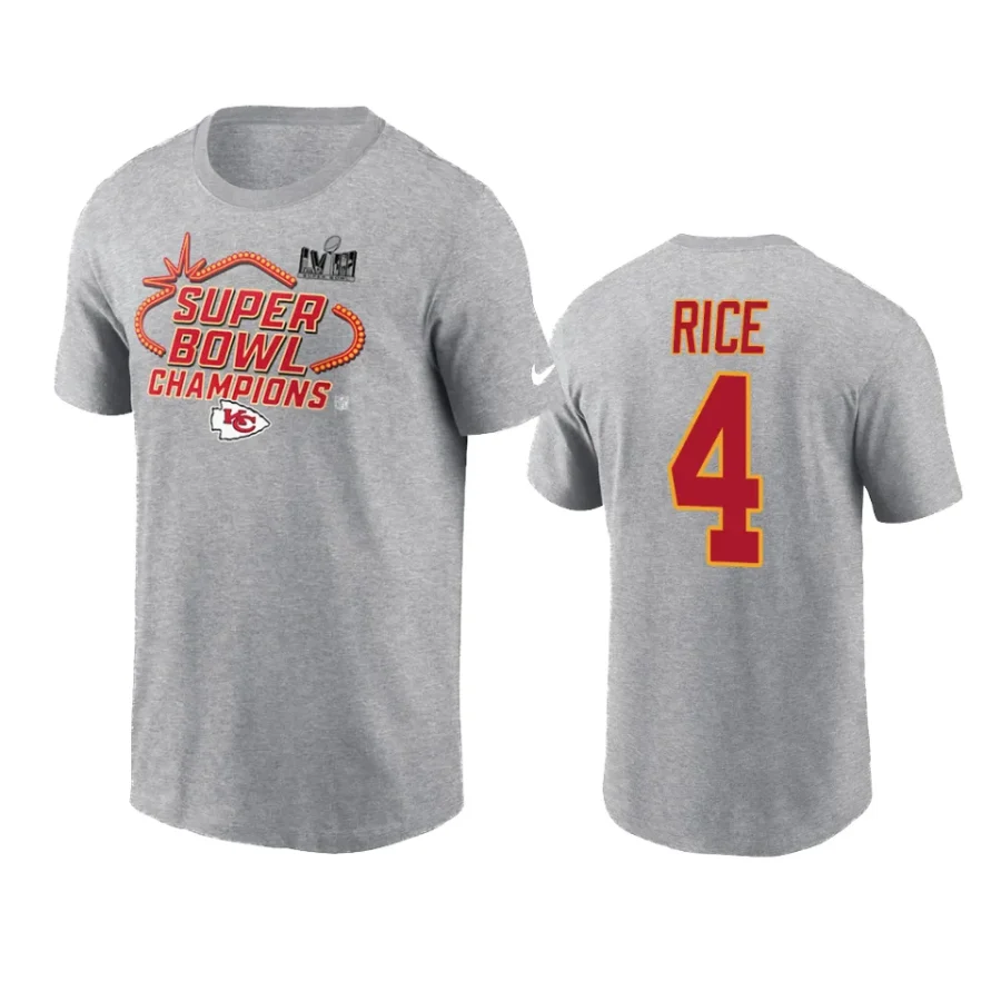 chiefs rashee rice heather gray super bowl lviii champions locker room t shirt