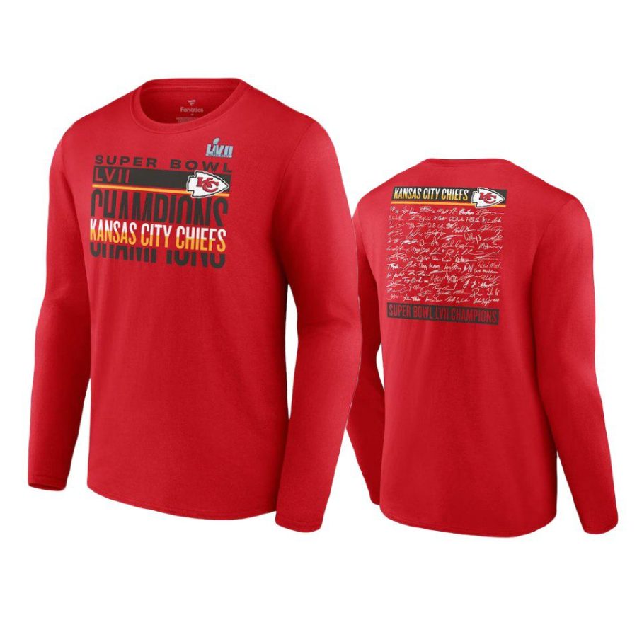 chiefs red super bowl lvii champions signature roster long sleeve t shirt