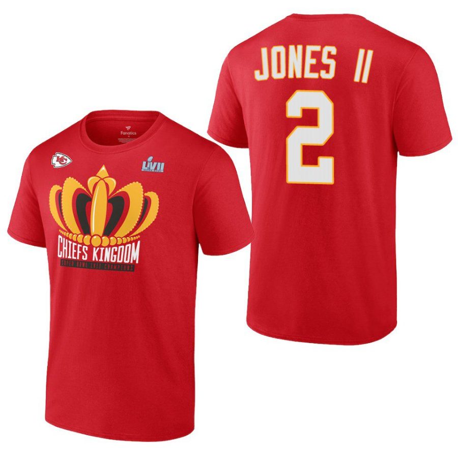 chiefs ronald jones ii red super bowl lvii champions last standing t shirt