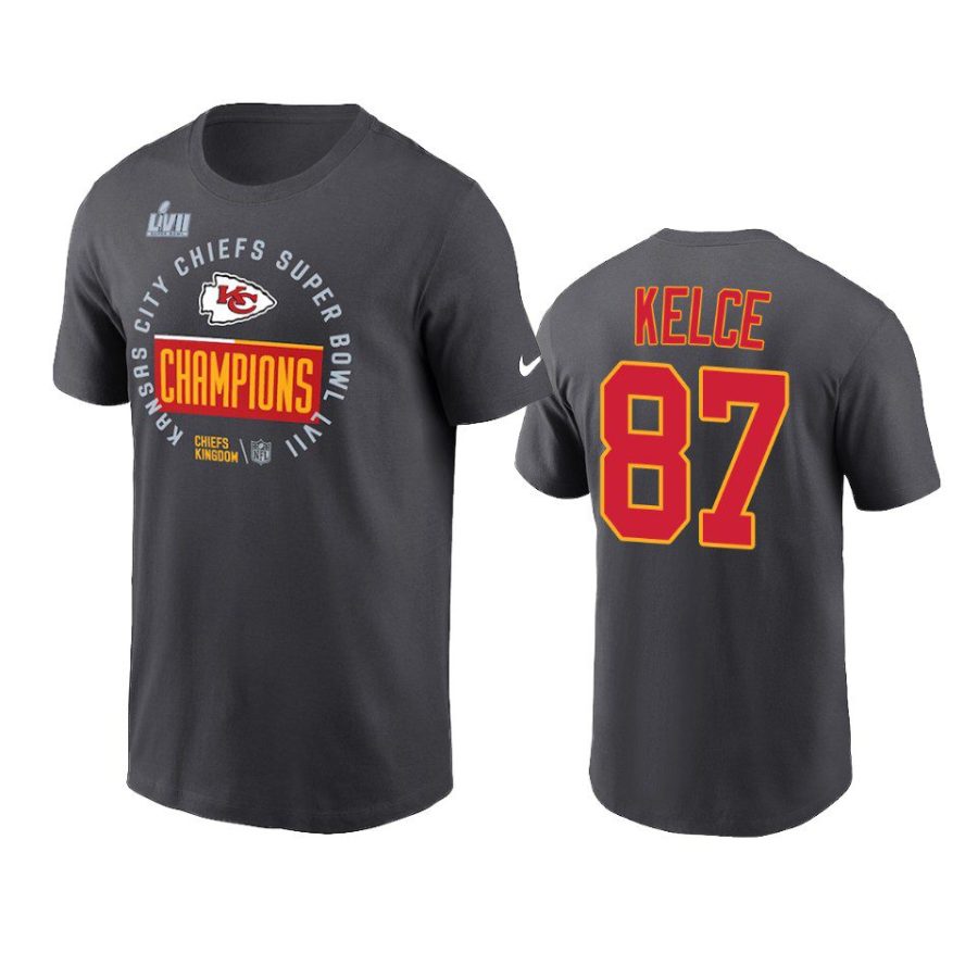 chiefs travis kelce anthracite super bowl lvii champions trophy t shirt