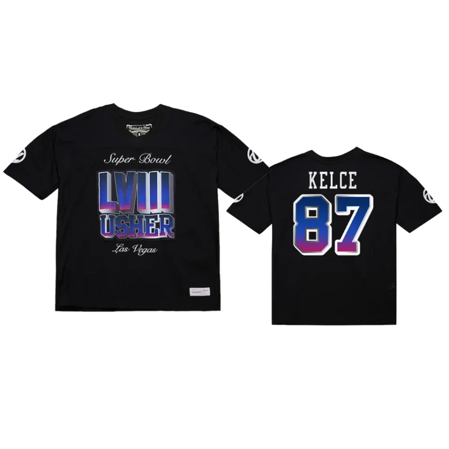 chiefs travis kelce black usher super bowl lviii triple seven legacy t shirt