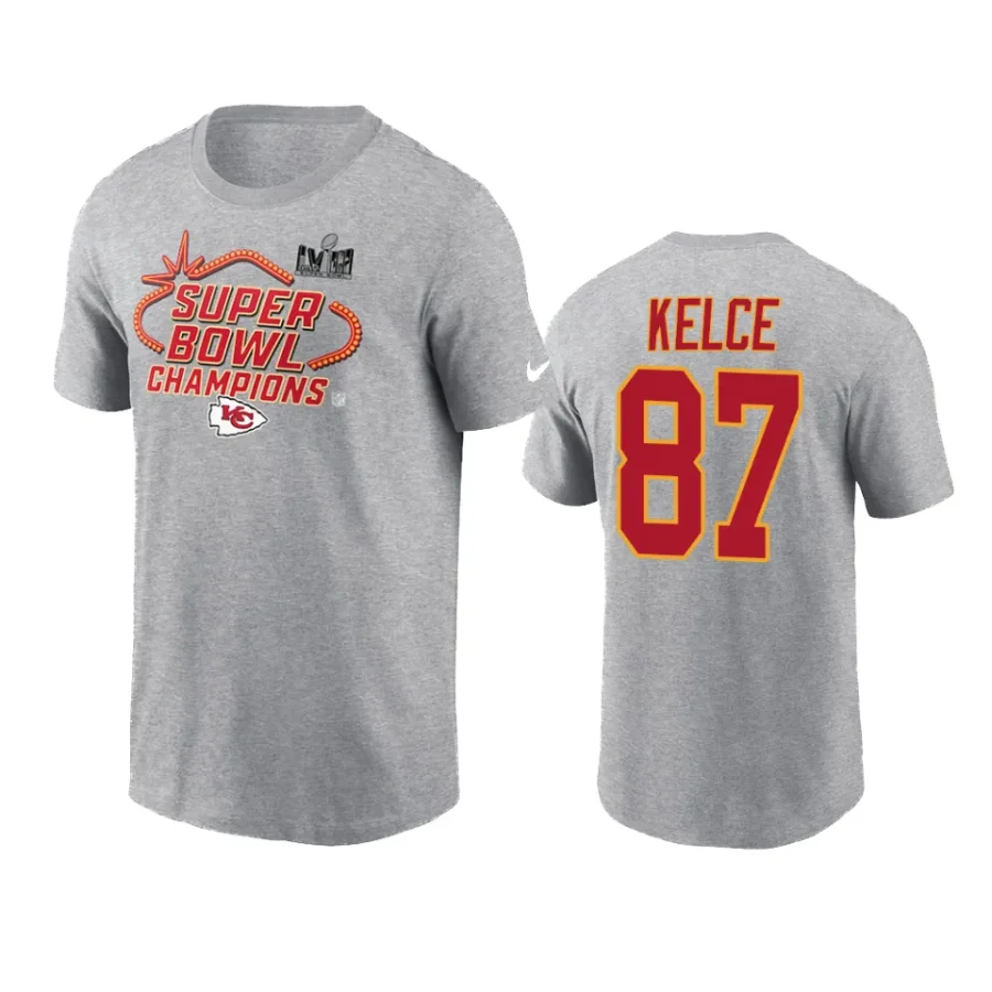 chiefs travis kelce heather gray super bowl lviii champions locker room t shirt