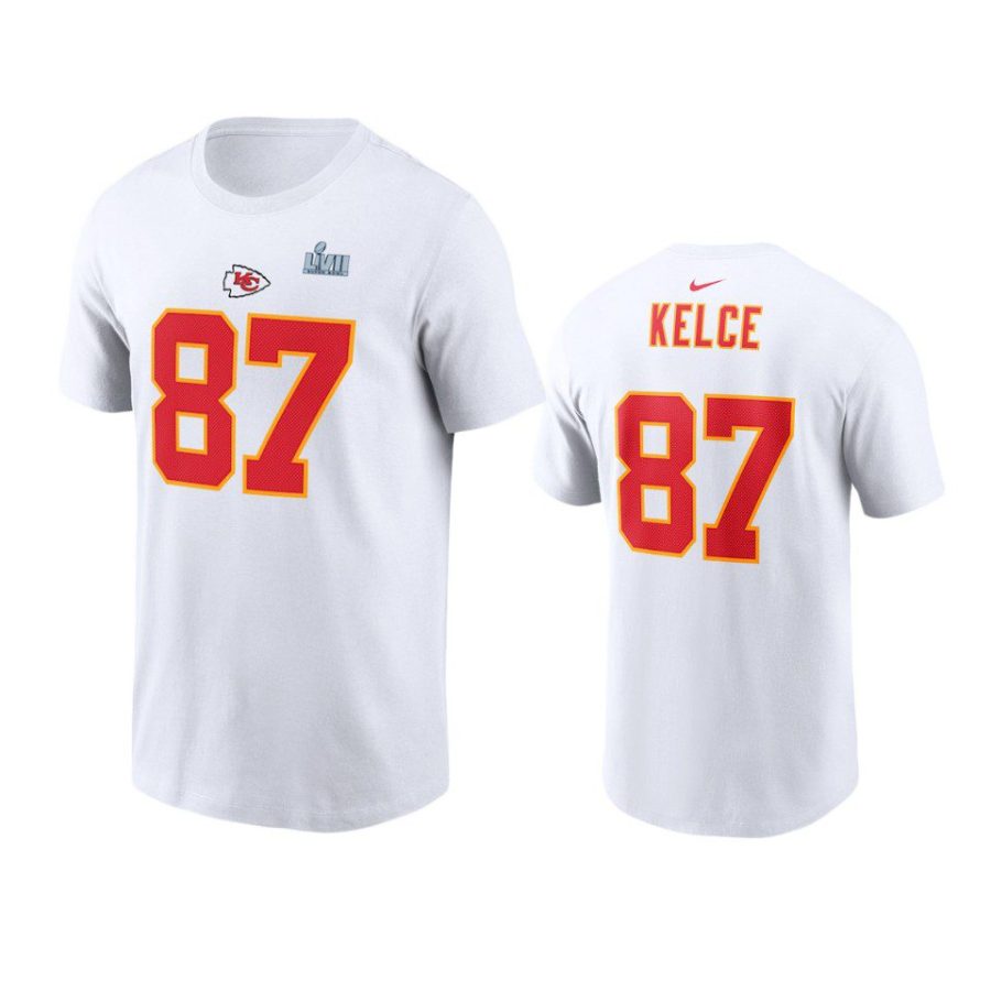 chiefs travis kelce white super bowl lvii t shirt