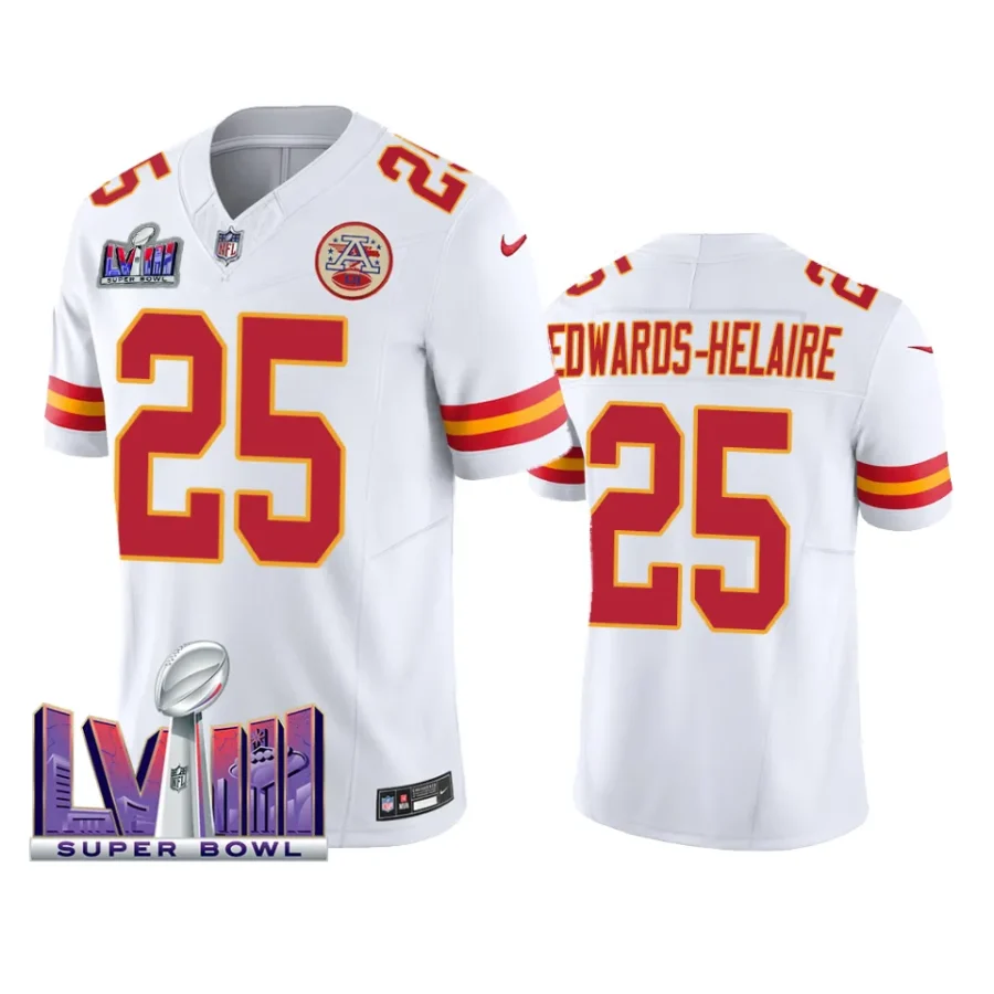 clyde edwards helaire chiefs jersey 2024 white vapor fuse super bowl lviii