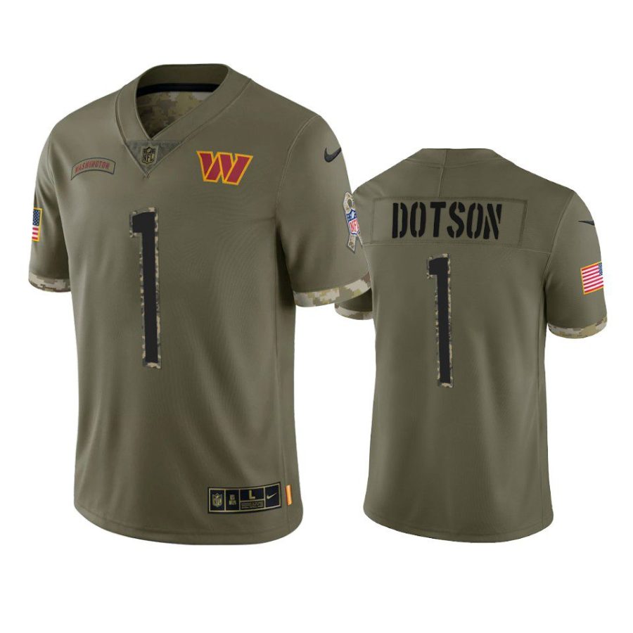 commanders jahan dotson olive limited 2022 salute to service jersey