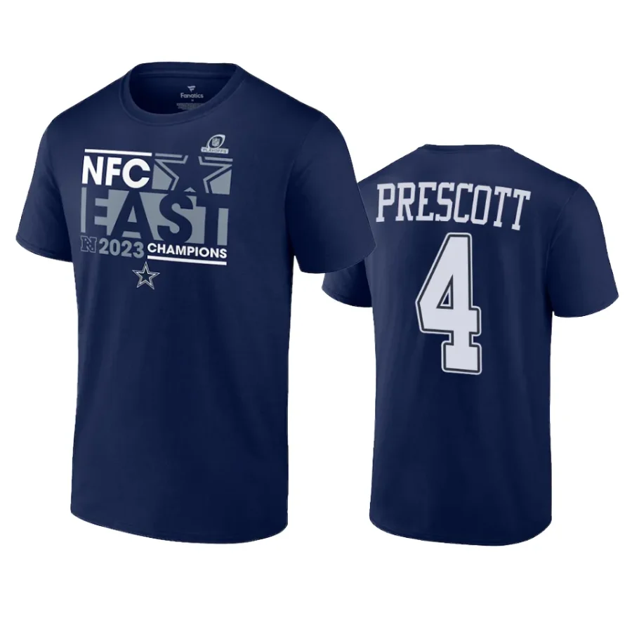 cowboys dak prescott navy 2023 nfc east division champions conquer t shirt