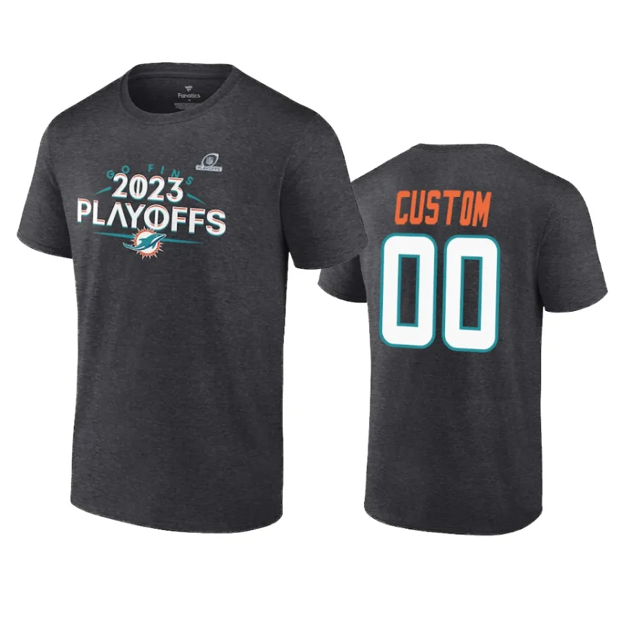 dolphins custom heather charcoal 2023 nfl playoffs name number t shirt