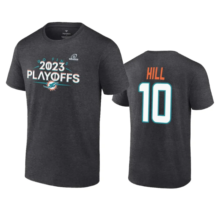 dolphins tyreek hill heather charcoal 2023 nfl playoffs name number t shirt