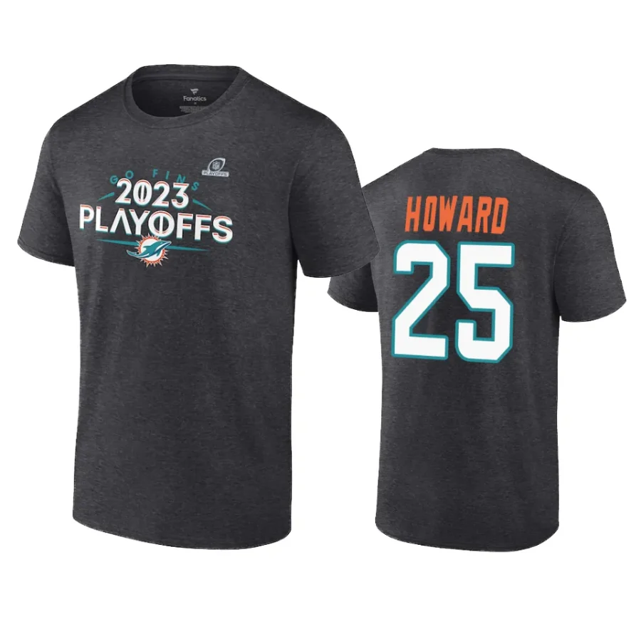 dolphins xavien howard heather charcoal 2023 nfl playoffs name number t shirt