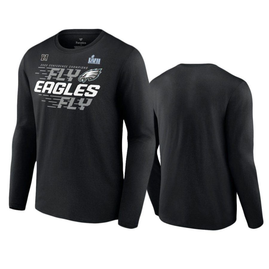 eagles black 2022 nfc champions team slogan long sleeve t shirt