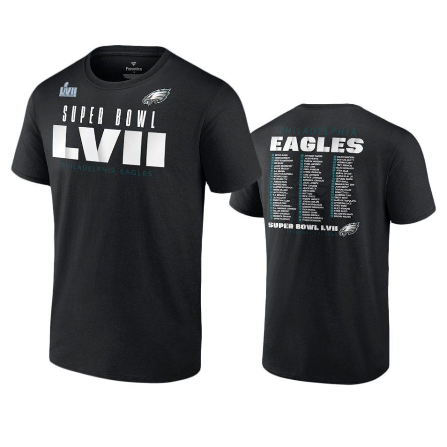 eagles black super bowl lvii varsity roster t shirt