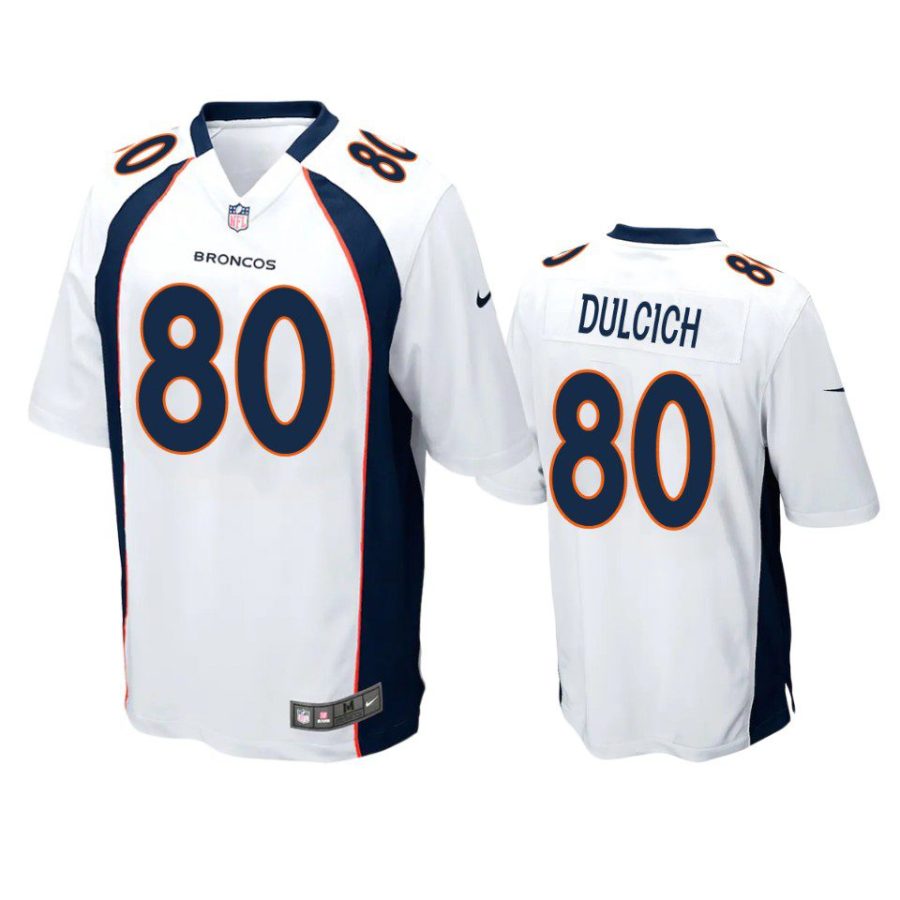 greg dulcich broncos white game jersey